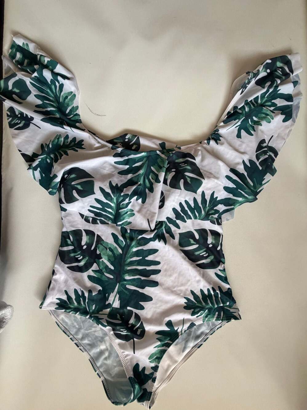 Off-Shoulder Tropical Leaf Print Ruffled Swimsuit Monokini summer bikini xl